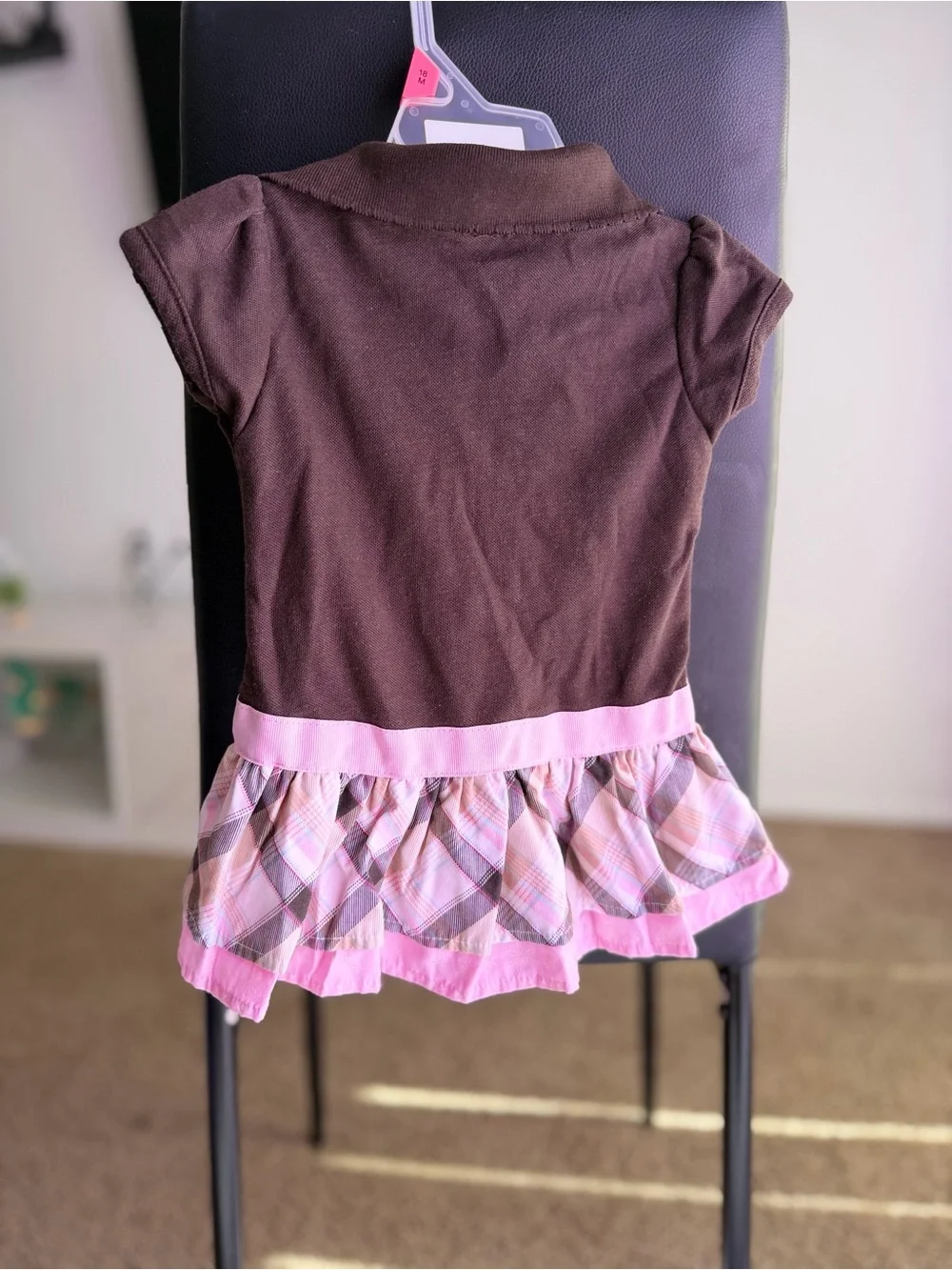 Carter's Brown Polo Dress with Pink Plaid Ruffle and Bow